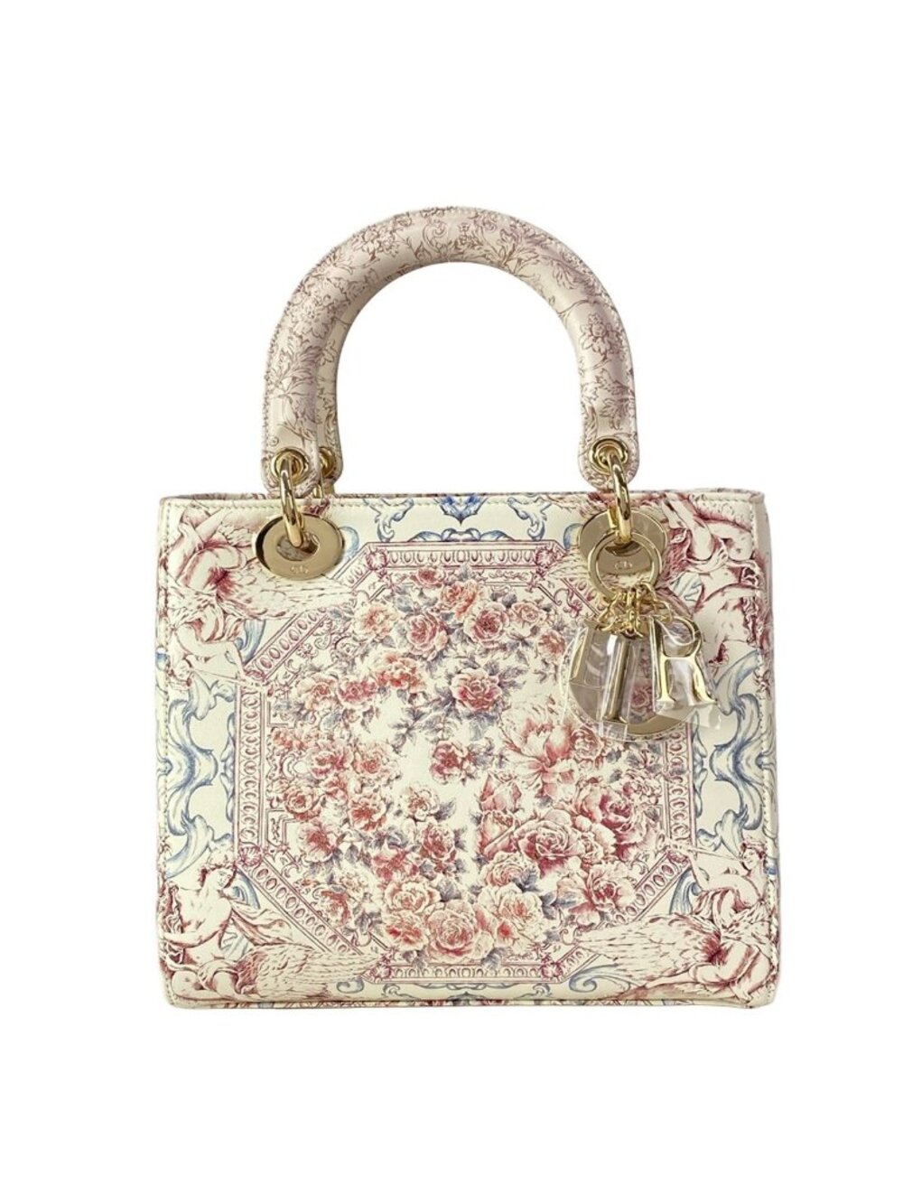Dior Handbag Lady Medium Bag White Bordeaux Multi Leather